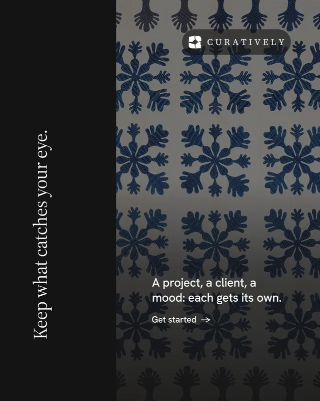 Instagram portrait post for Curatively: "Keep what catches your eye." Minimal luxury style, vertical layout, dark palette in black, grey.