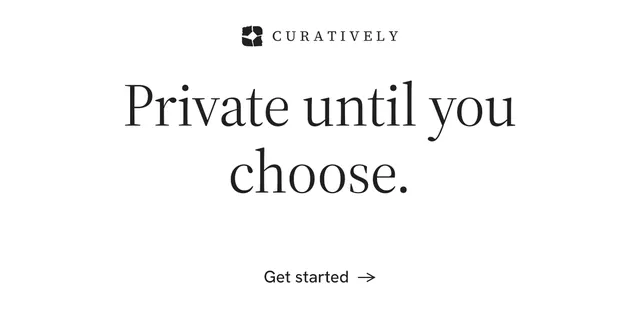 Social ad for Curatively: "Private until you choose." Minimal luxury style, centred layout, light palette in white.