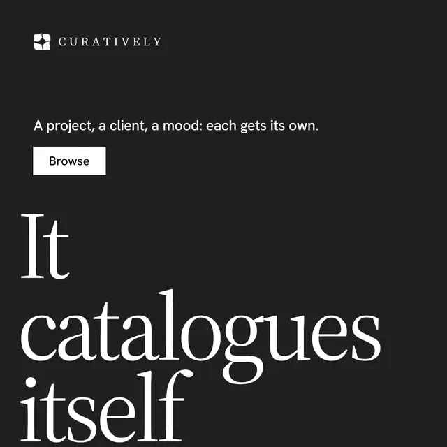 Instagram post for Curatively: "Save it from anywhere." Split block style, oversized layout, dark palette in black, grey.