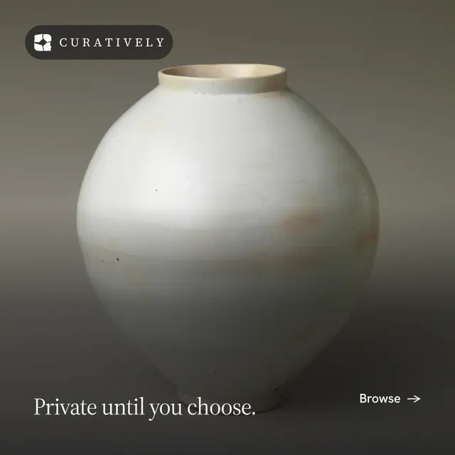 Instagram post for Curatively: "Private until you choose." Photo poster style, image led layout, dark palette in grey, black, white.
