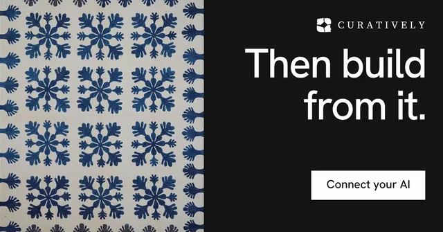 Social ad for Curatively: "Then build from it." Swiss style, right layout, dark palette in black, grey, blue.