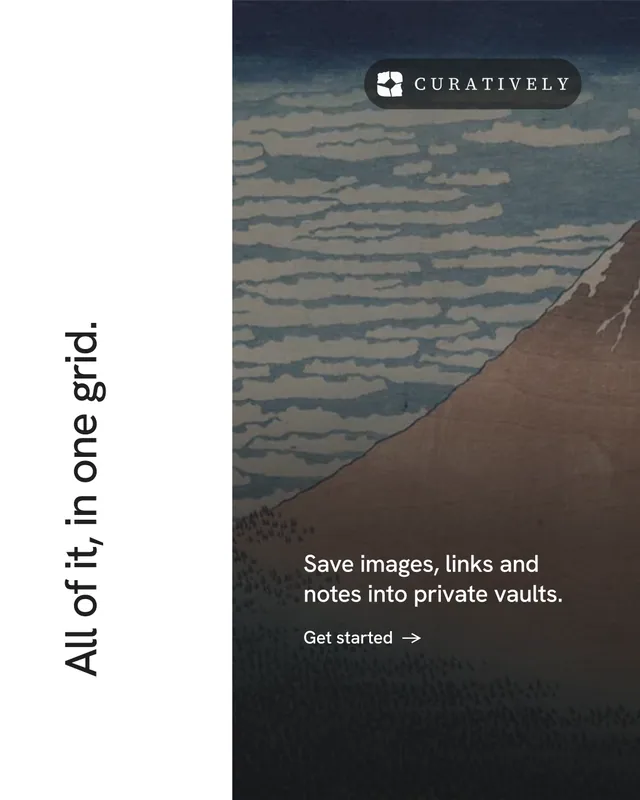 Instagram portrait post for Curatively: "All of it, in one grid." Minimal luxury style, vertical layout, light palette in white, black, grey.