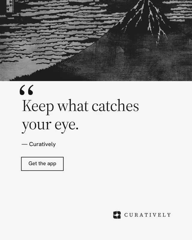 Instagram portrait post for Curatively: "Find it by colour." Editorial style, quote layout, light palette in white, black, grey.