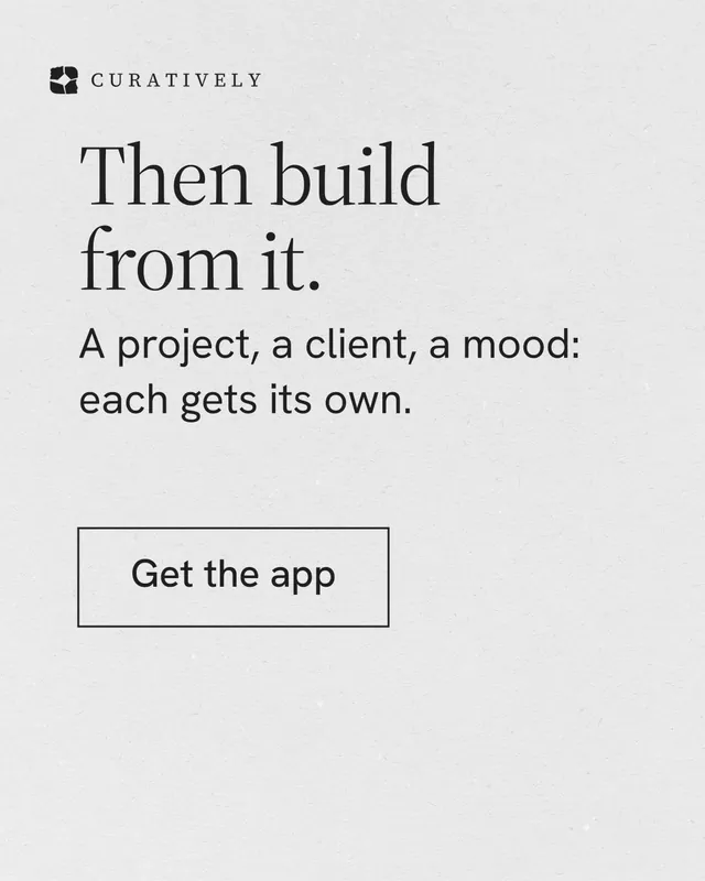 Instagram portrait post for Curatively: "Then build from it." Editorial style, skeleton layout, light palette in white, grey.