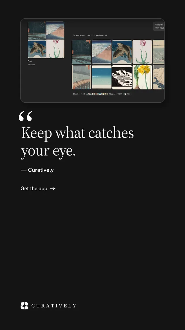 Instagram story for Curatively: "Save it from anywhere." Minimal luxury style, quote layout, dark palette in black, grey.