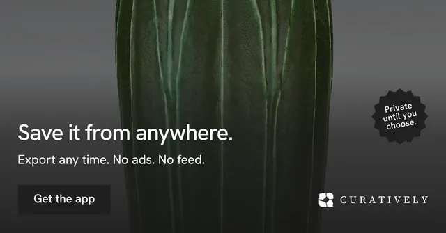 Social ad for Curatively: "Save it from anywhere." Swiss style, sticker layout, dark palette in black, grey.