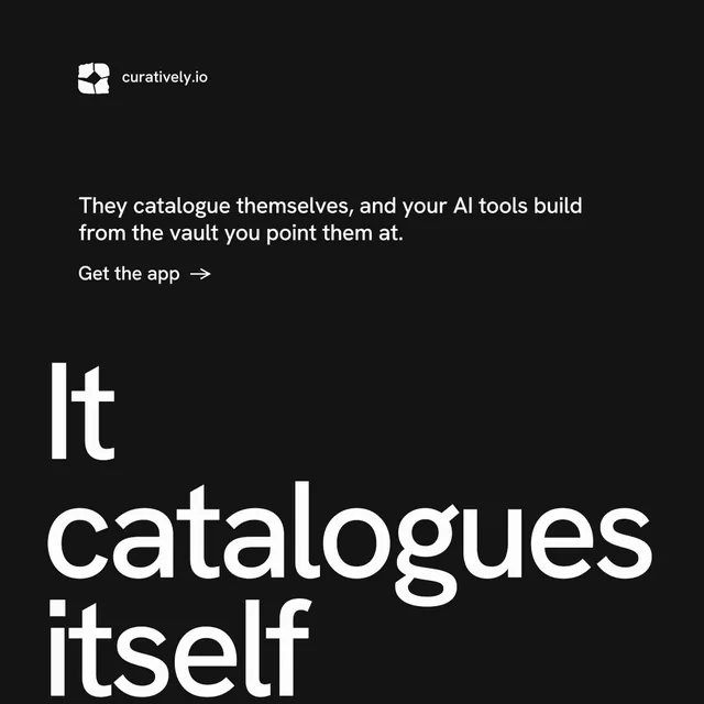 Instagram post for Curatively: "All of it, in one grid." Minimal luxury style, oversized layout, dark palette in black.