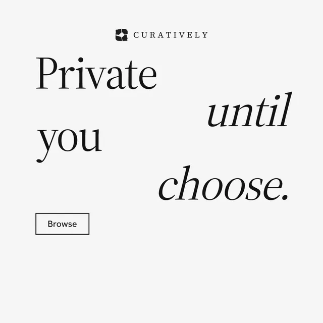 Instagram post for Curatively: "Private until you choose." Editorial style, stacked layout, light palette in white.