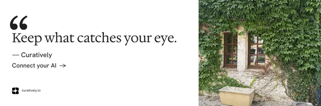 X header for Curatively: "Point your AI at a vault." Minimal luxury style, quote layout, light palette in white, green, grey.