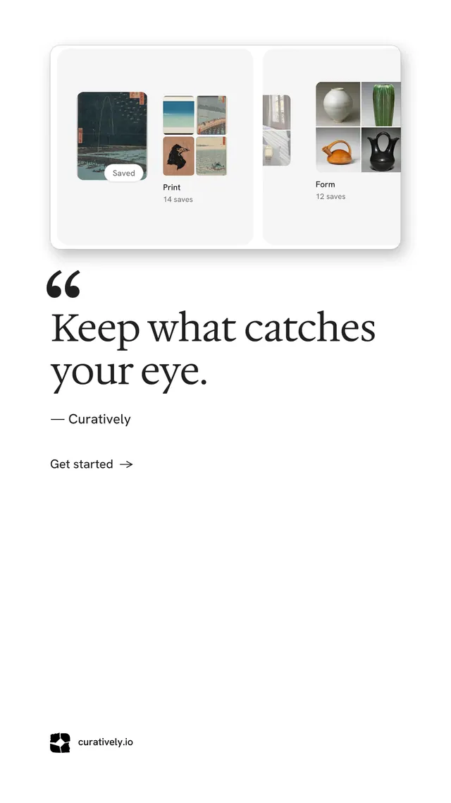 Instagram story for Curatively: "Then build from it." Minimal luxury style, quote layout, light palette in white, grey.