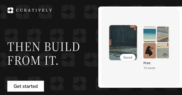 Social ad for Curatively: "Then build from it." Split block style, bottom layout, dark palette in black, white, grey.