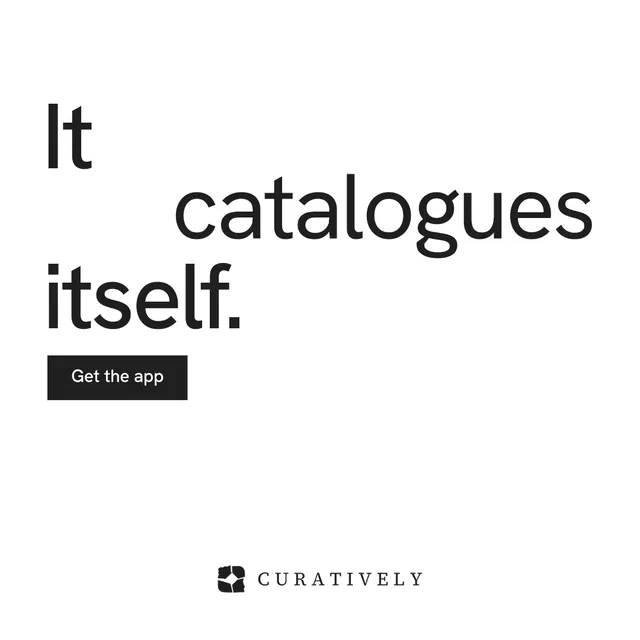 Instagram post for Curatively: "It catalogues itself." Swiss style, stacked layout, light palette in white.
