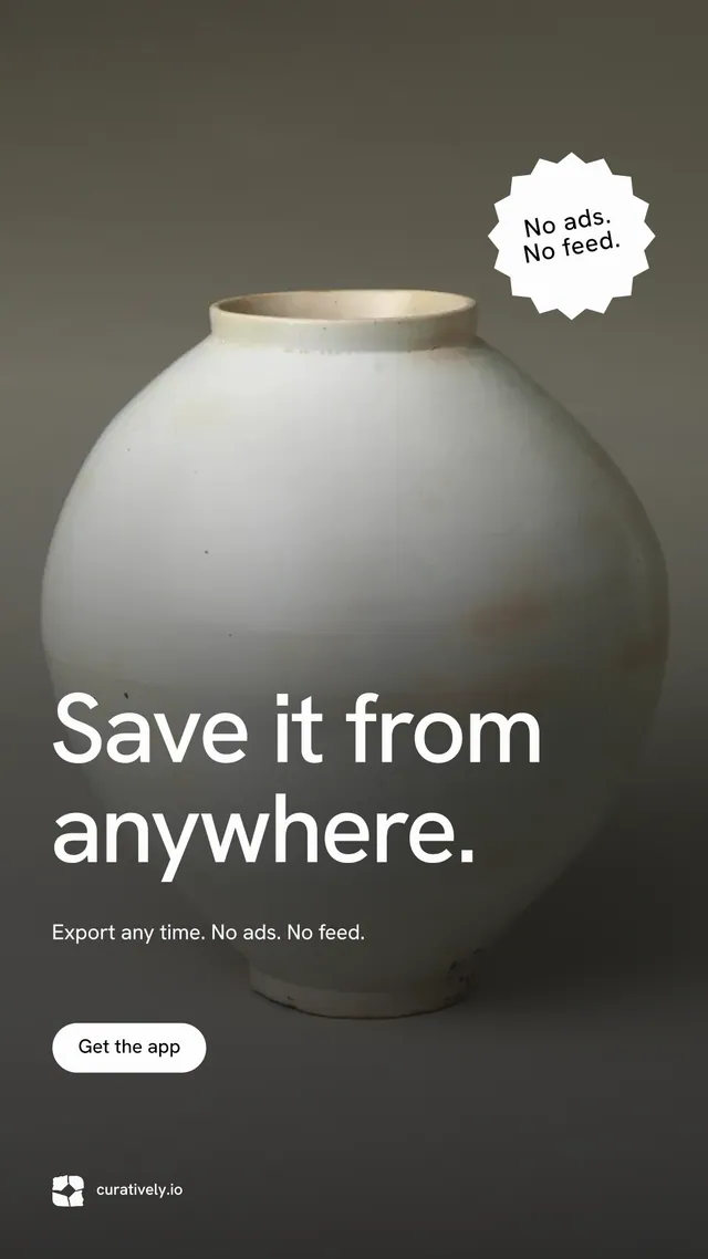 Instagram story for Curatively: "Save it from anywhere." Photo poster style, sticker layout, dark palette in grey, black.