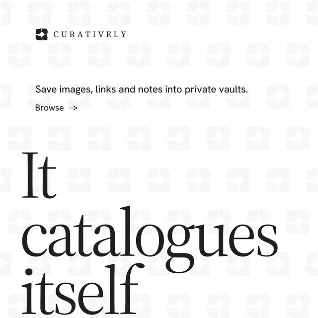 Instagram post for Curatively: "Find it by colour." Minimal luxury style, oversized layout, light palette in white, grey.