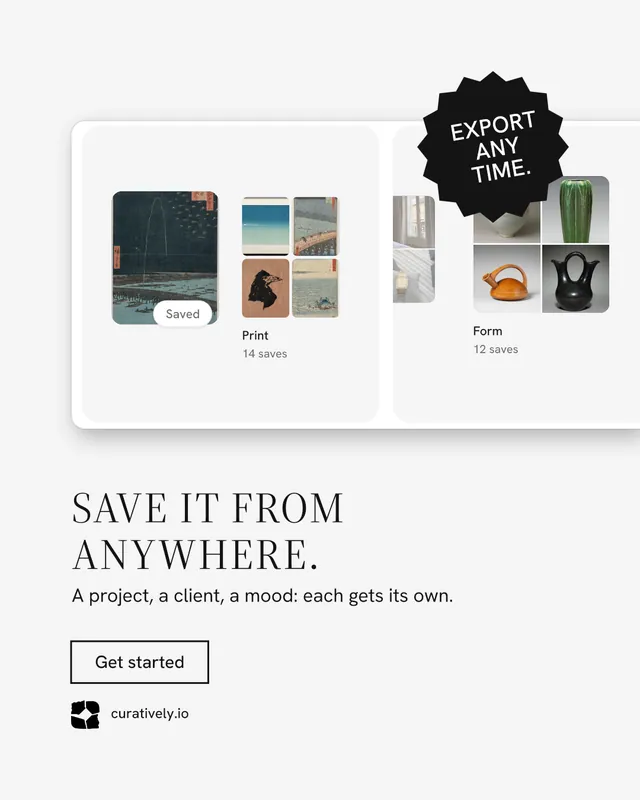 Instagram portrait post for Curatively: "Save it from anywhere." Editorial style, sticker layout, light palette in white, grey.