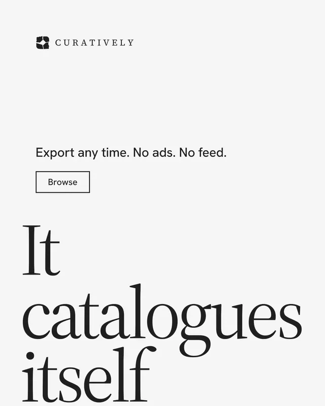 Instagram portrait post for Curatively: "Keep what catches your eye." Editorial style, oversized layout, light palette in white, grey.