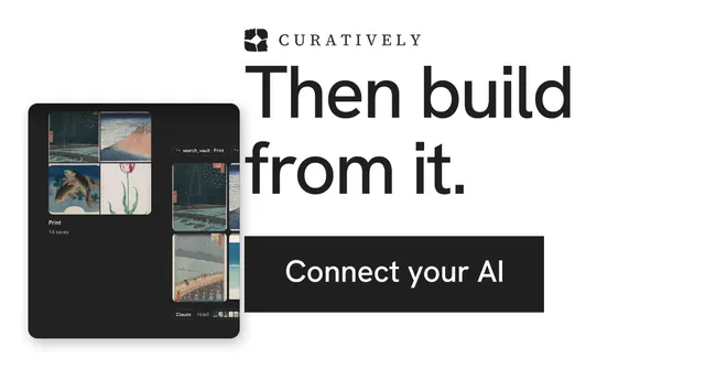 Social ad for Curatively: "Then build from it." Swiss style, skeleton layout, light palette in white, black, grey.
