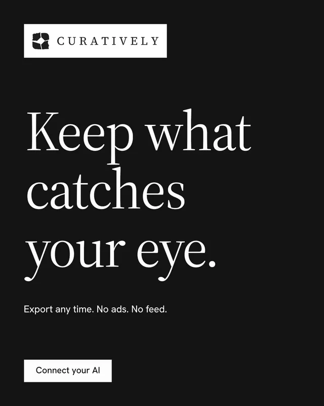 Instagram portrait post for Curatively: "Keep what catches your eye." Split block style, announce layout, dark palette in black.