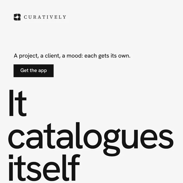 Instagram post for Curatively: "Keep what catches your eye." Swiss style, oversized layout, light palette in white, grey.