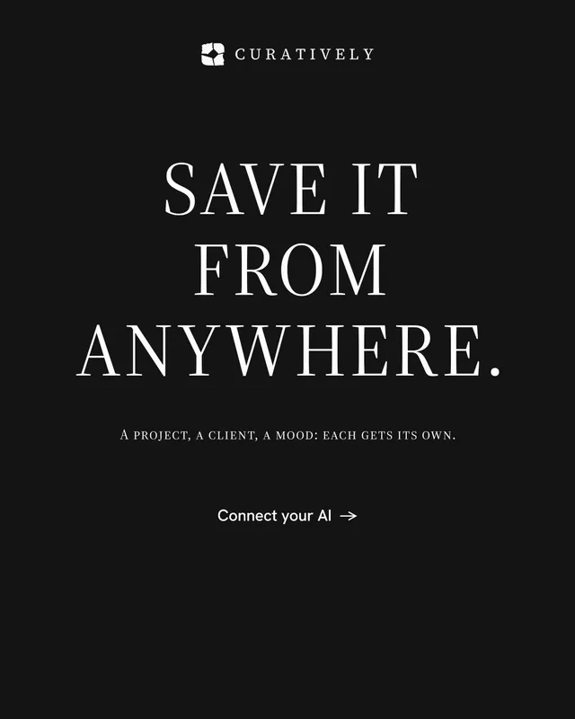 Instagram portrait post for Curatively: "Save it from anywhere." Split block style, smallcaps layout, dark palette in black.