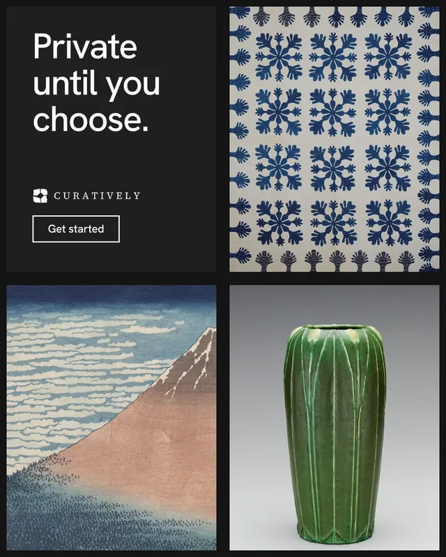 Instagram portrait post for Curatively: "Private until you choose." Editorial style, collage layout, dark palette in black, grey.