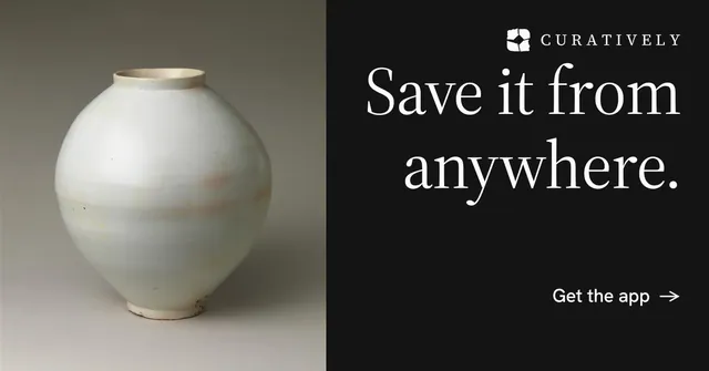 Social ad for Curatively: "Save it from anywhere." Minimal luxury style, right layout, dark palette in black, grey.