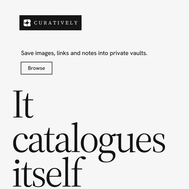 Instagram post for Curatively: "Find it by colour." Editorial style, oversized layout, light palette in white, grey.