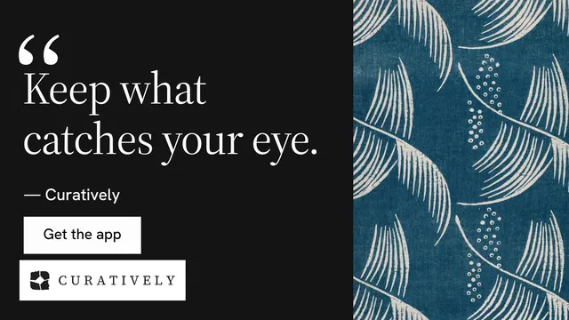 Landscape graphic for Curatively: "Then build from it." Split block style, quote layout, dark palette in black, blue, grey.