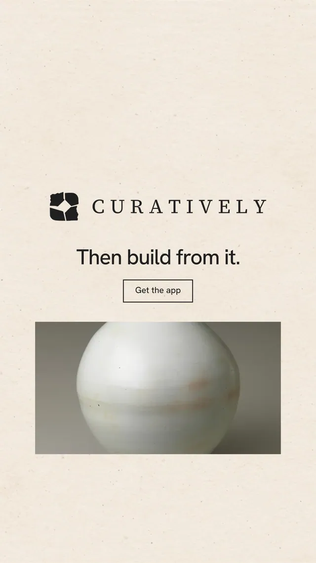 Instagram story for Curatively: "Then build from it." Editorial style, logo hero layout, light palette in orange, grey.