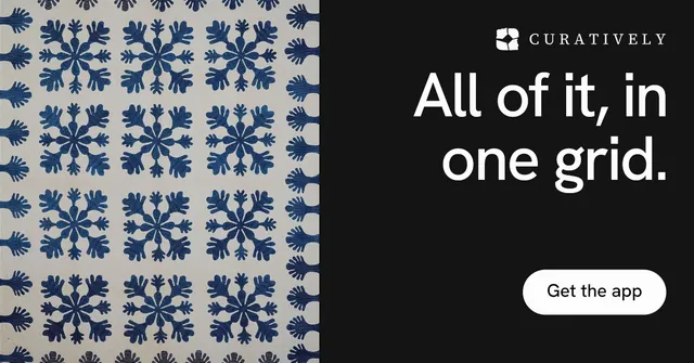 Social ad for Curatively: "All of it, in one grid." Photo poster style, right layout, dark palette in black, grey, blue.