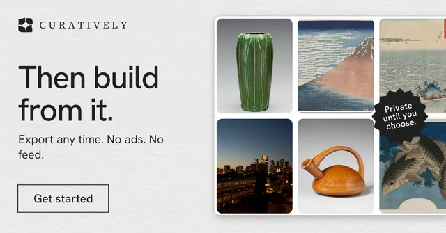 Social ad for Curatively: "Then build from it." Editorial style, sticker layout, light palette in white, grey.