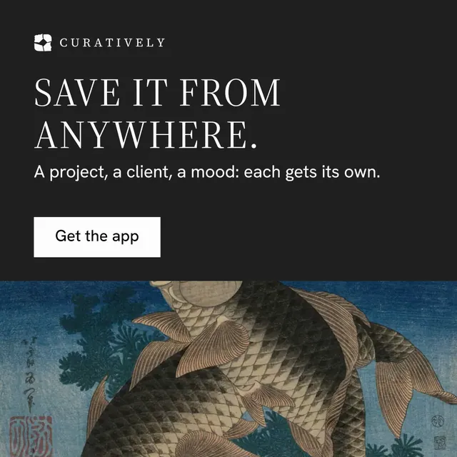 Instagram post for Curatively: "Save it from anywhere." Split block style, skeleton layout, dark palette in black, grey.