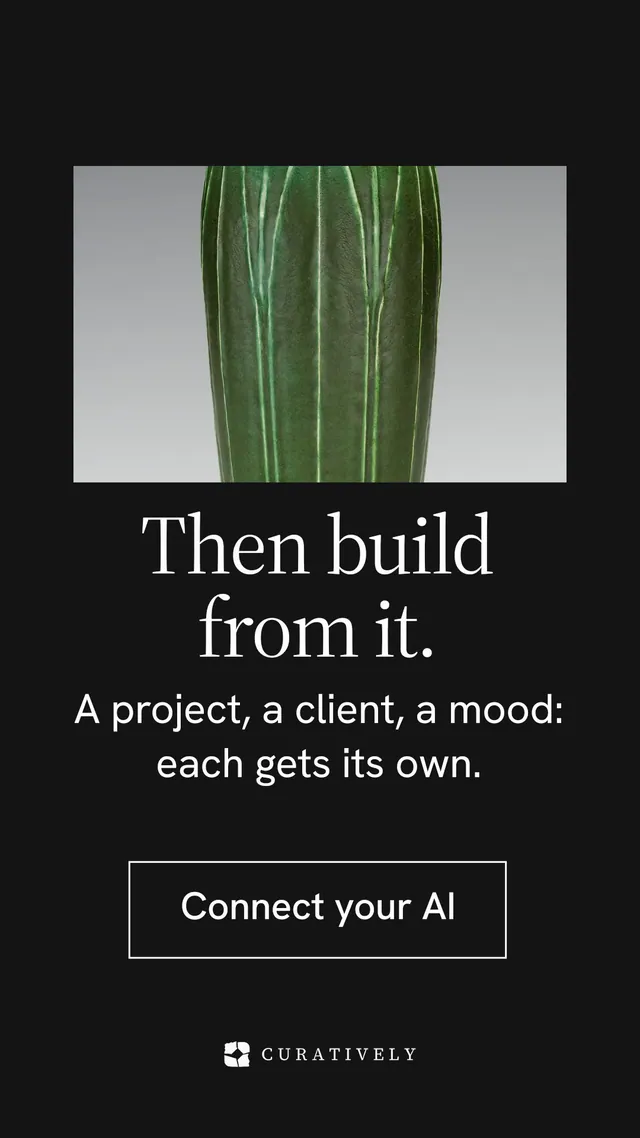 Instagram story for Curatively: "Then build from it." Editorial style, skeleton layout, dark palette in black, grey.