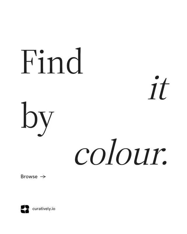 Instagram portrait post for Curatively: "Find it by colour." Minimal luxury style, stacked layout, light palette in white.