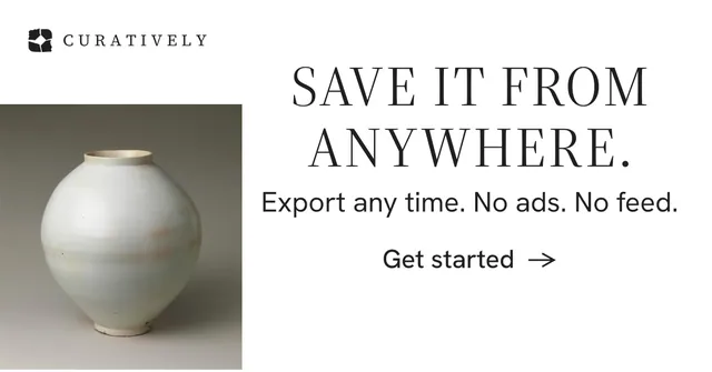 Social ad for Curatively: "Save it from anywhere." Minimal luxury style, skeleton layout, light palette in white, grey.