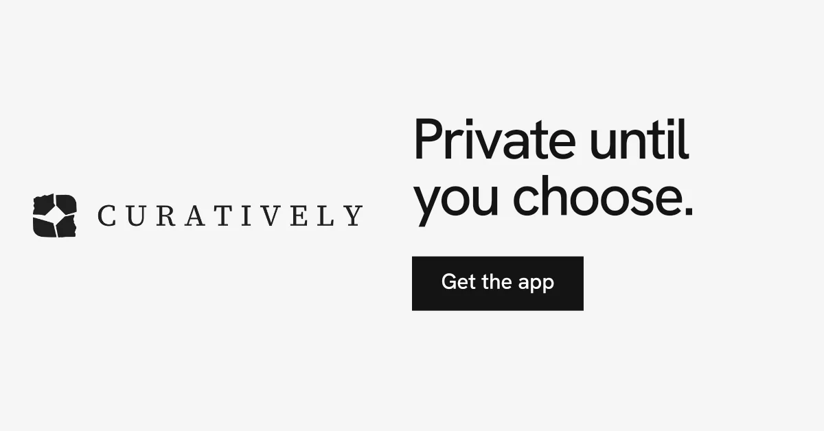 Social ad for Curatively: "Private until you choose." Swiss style, logo hero layout, light palette in white.