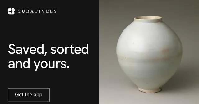Social ad for Curatively: "Saved, sorted and yours." Editorial style, bottom layout, dark palette in black, grey.