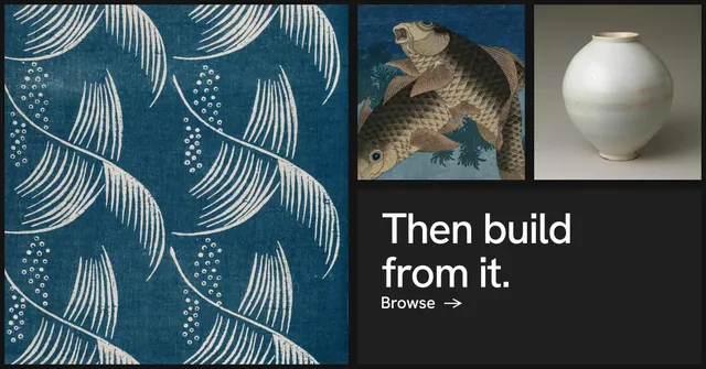 Social ad for Curatively: "Then build from it." Minimal luxury style, collage layout, dark palette in black, blue, grey.