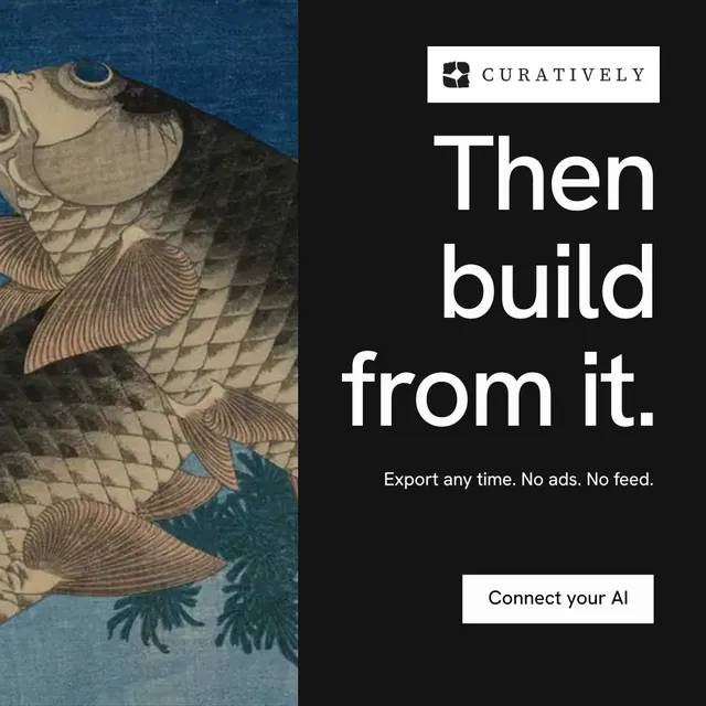Instagram post for Curatively: "Then build from it." Split block style, right layout, dark palette in black, grey.