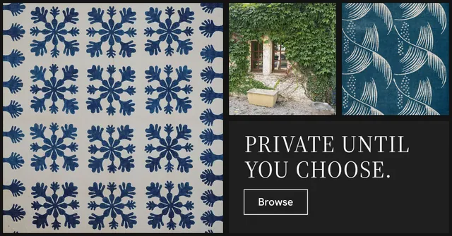 Social ad for Curatively: "Private until you choose." Editorial style, collage layout, dark palette in blue, black, grey.