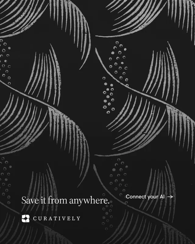 Instagram portrait post for Curatively: "Save it from anywhere." Editorial style, image led layout, dark palette in black, grey.