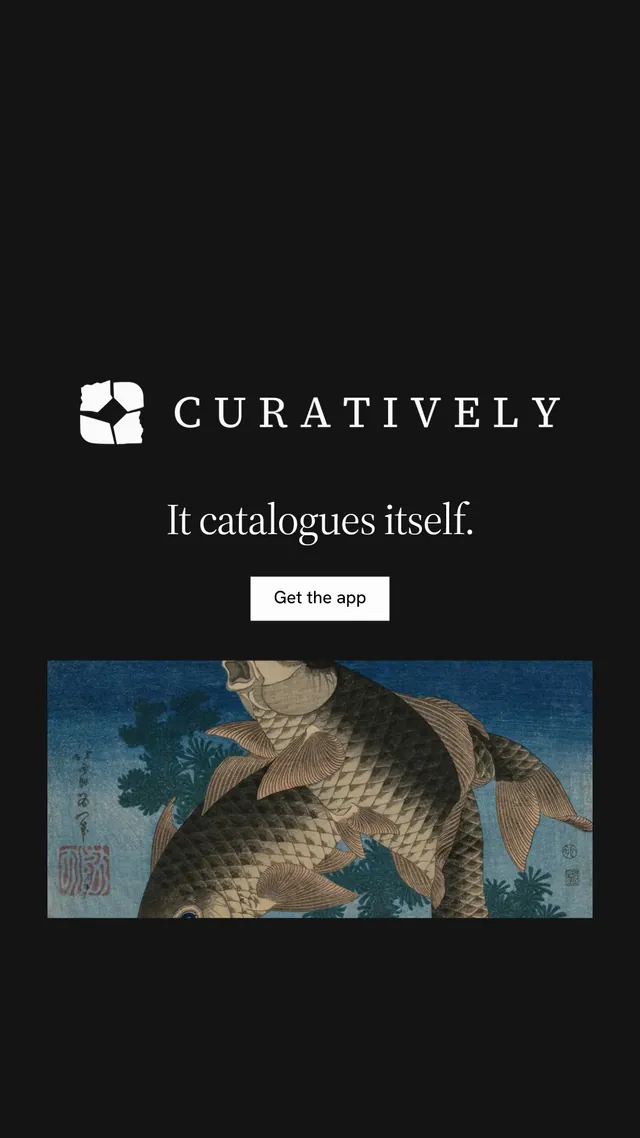 Instagram story for Curatively: "It catalogues itself." Split block style, logo hero layout, dark palette in black, grey.