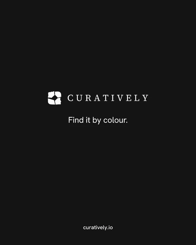 Instagram portrait post for Curatively: "Find it by colour." Photo poster style, end card layout, dark palette in black.
