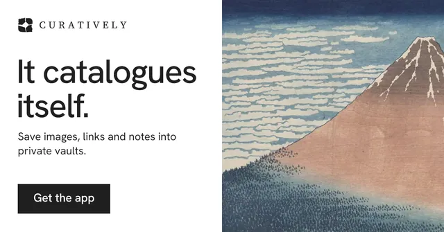Social ad for Curatively: "It catalogues itself." Swiss style, bottom layout, light palette in white, grey, orange.