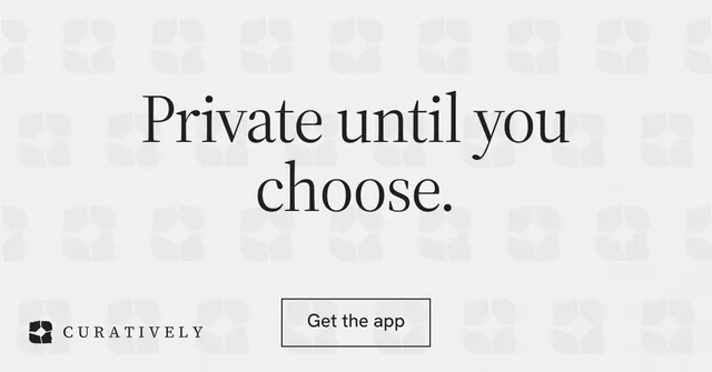 Social ad for Curatively: "Private until you choose." Editorial style, centred layout, light palette in white.