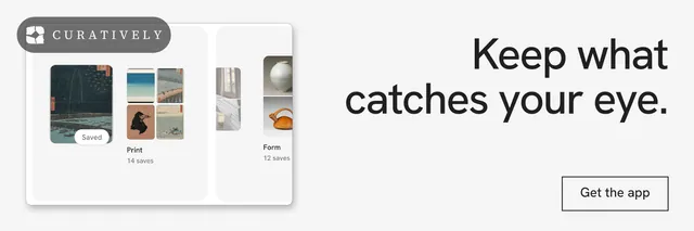 X header for Curatively: "Keep what catches your eye." Editorial style, right layout, light palette in white, grey.
