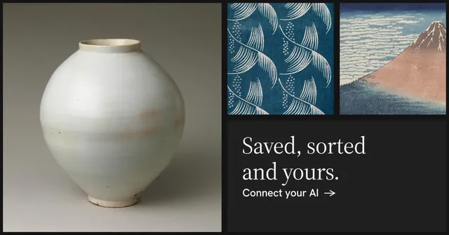 Social ad for Curatively: "Saved, sorted and yours." Minimal luxury style, collage layout, dark palette in black, grey.