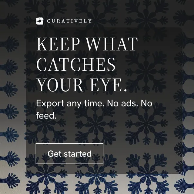 Instagram post for Curatively: "Keep what catches your eye." Editorial style, skeleton layout, dark palette in black, grey.