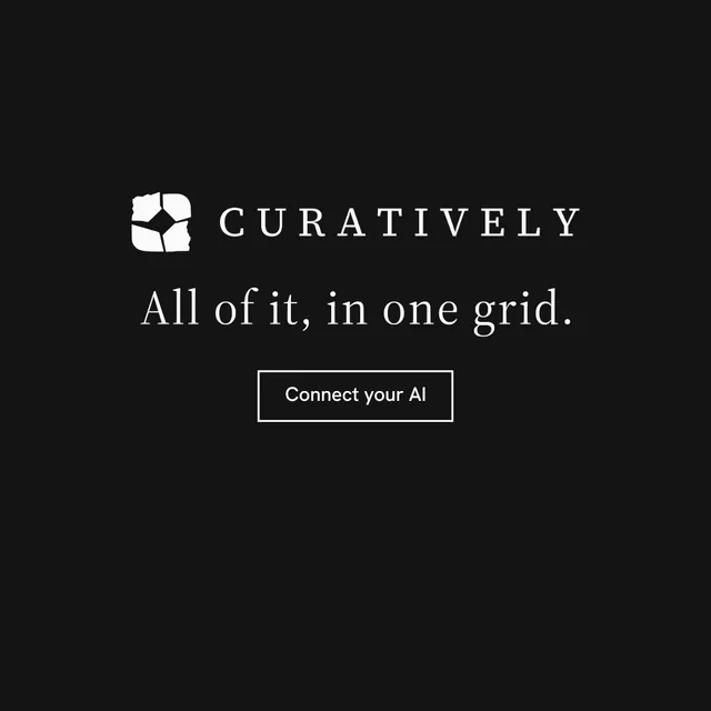 Instagram post for Curatively: "All of it, in one grid." Editorial style, logo hero layout, dark palette in black.