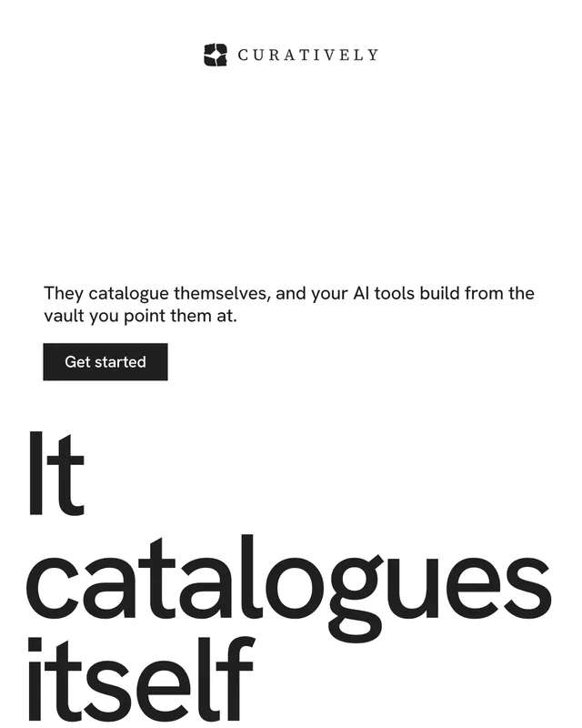 Instagram portrait post for Curatively: "Saved, sorted and yours." Swiss style, oversized layout, light palette in white.